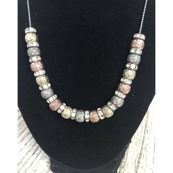 Gorgeous Mulitcolored Beaded Necklace With Crystals Heavy NICE - Picture 3 of 4